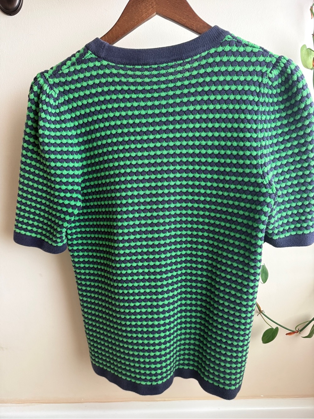 COS Green and Navy Textured Short Sleeve Sweater Top - Picture 3 of 4